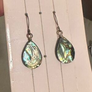 Abalone Teardrop Dangle Earrings - Iridescent Green